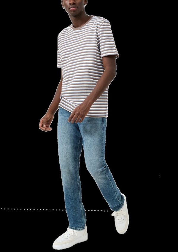 Rundhals T-Shirt mit Strukturstreifen, Regular Fit