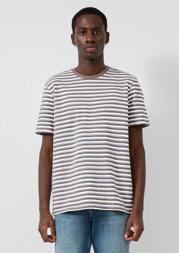 Rundhals T-Shirt mit Strukturstreifen, Regular Fit