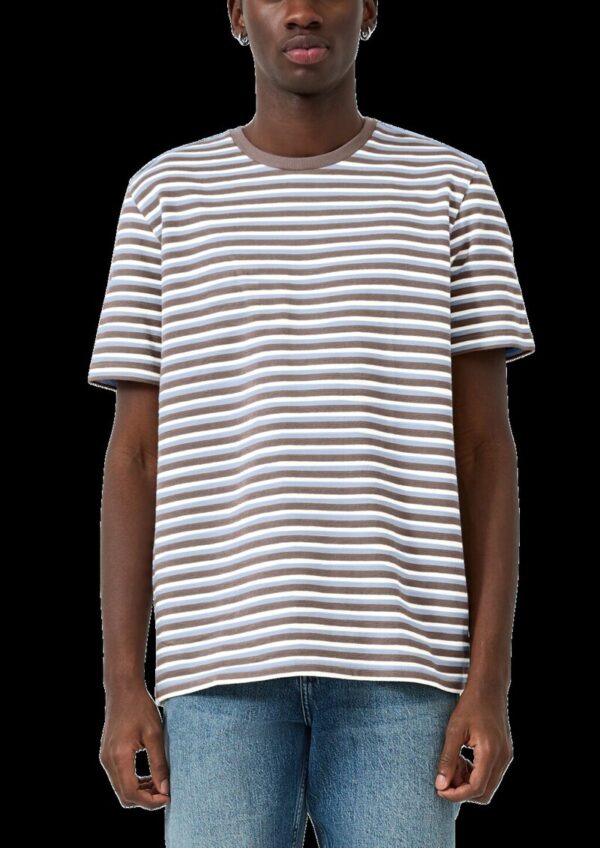 Rundhals T-Shirt mit Strukturstreifen, Regular Fit