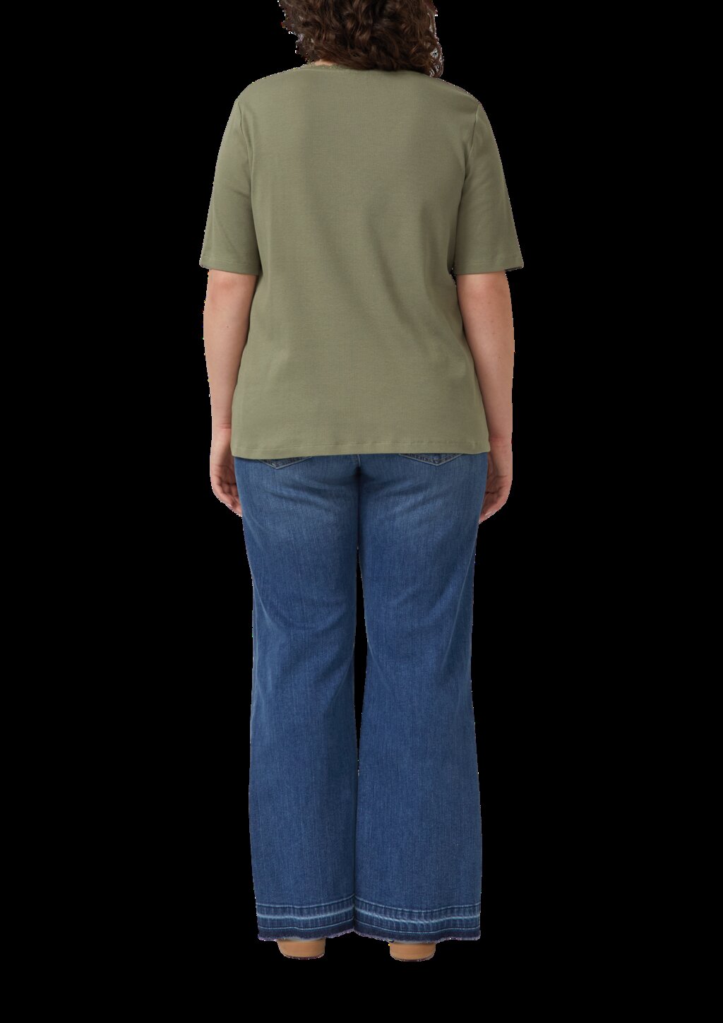 Ripp-T-Shirt mit Spitze am Ausschnitt