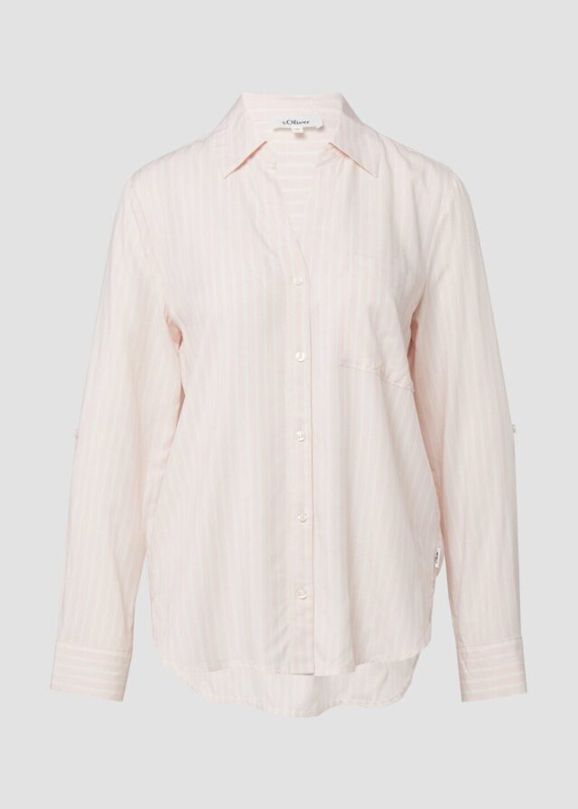 Fließende Streifenbluse aus Viskose mit Turn-up