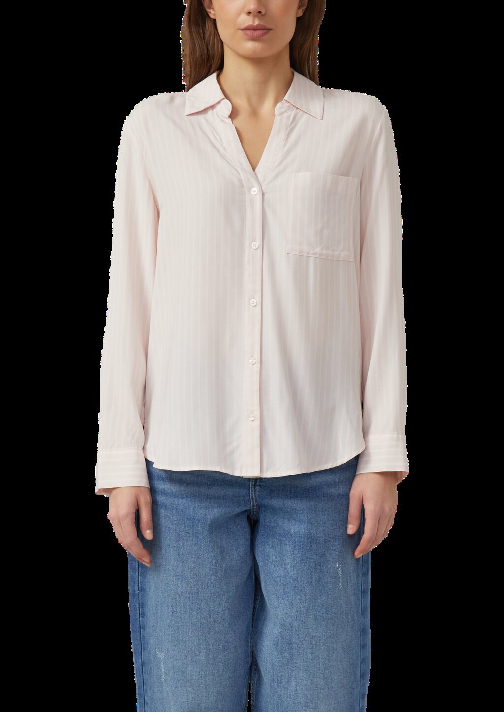 Fließende Streifenbluse aus Viskose mit Turn-up