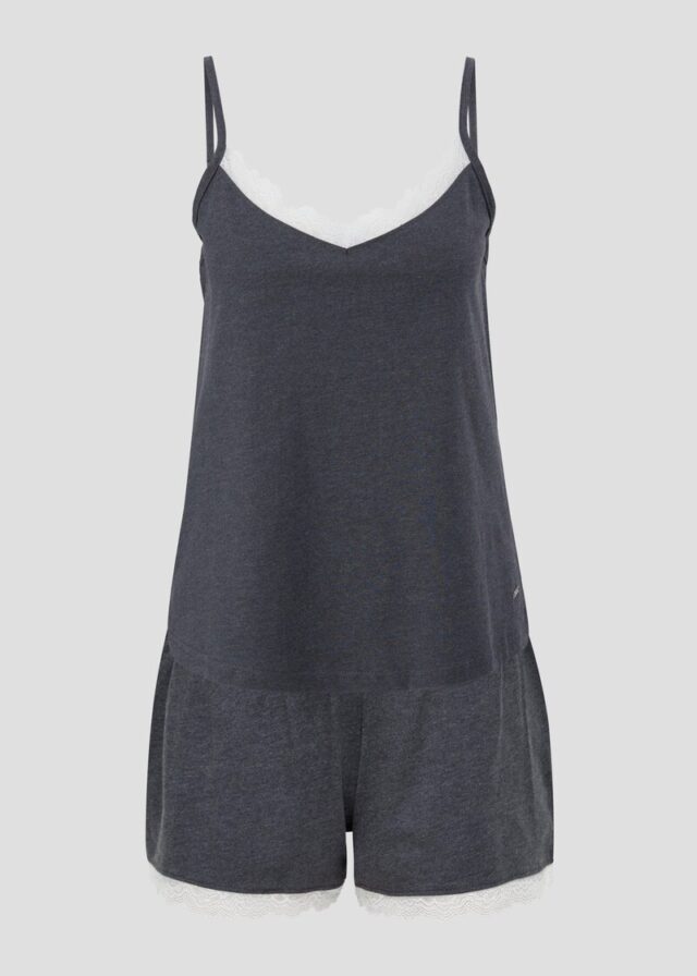 Kurzes Pyjamaset mit Spitzen-Saum