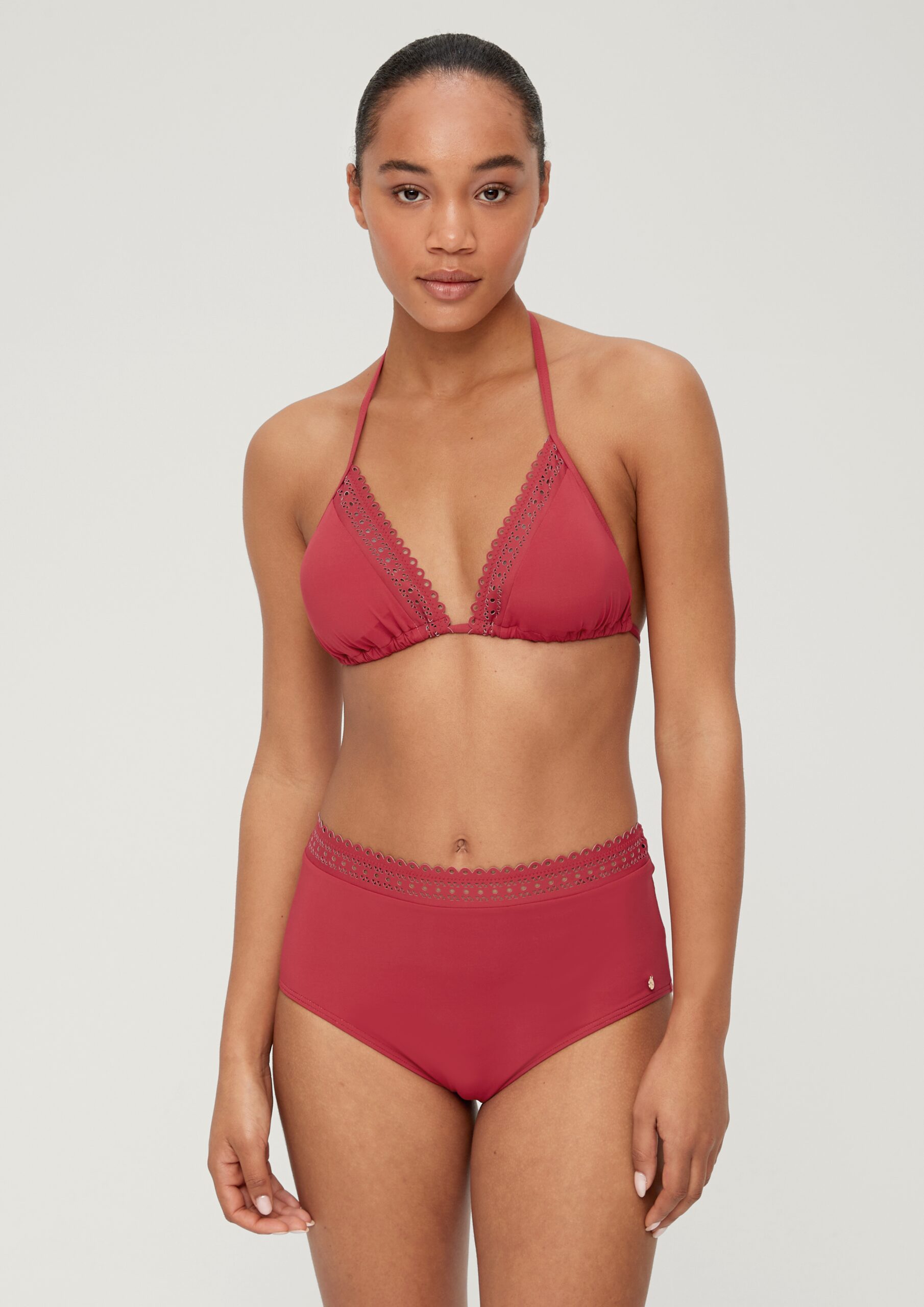 High Waist-Bikinihose mit Lochstickerei