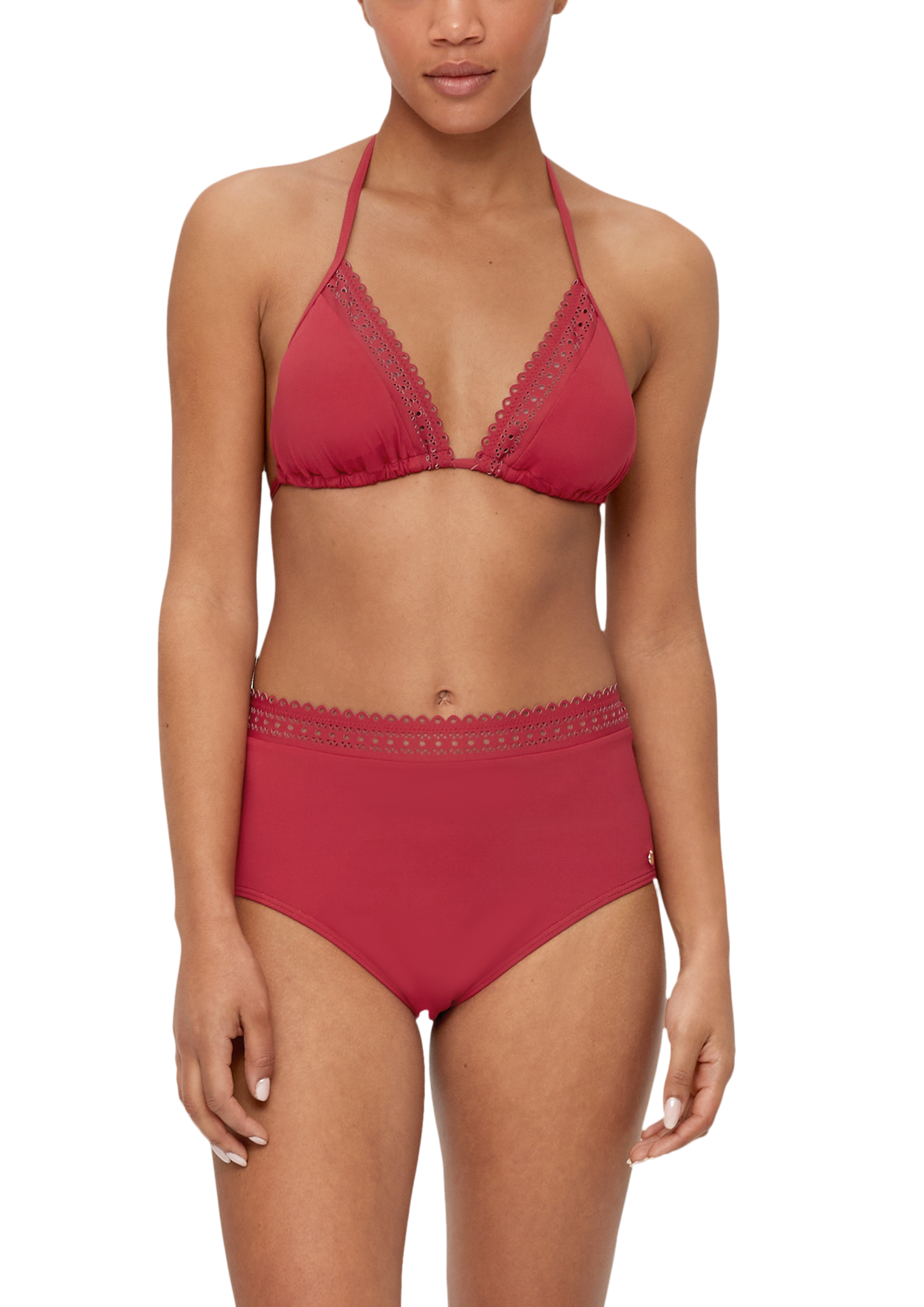 High Waist-Bikinihose mit Lochstickerei