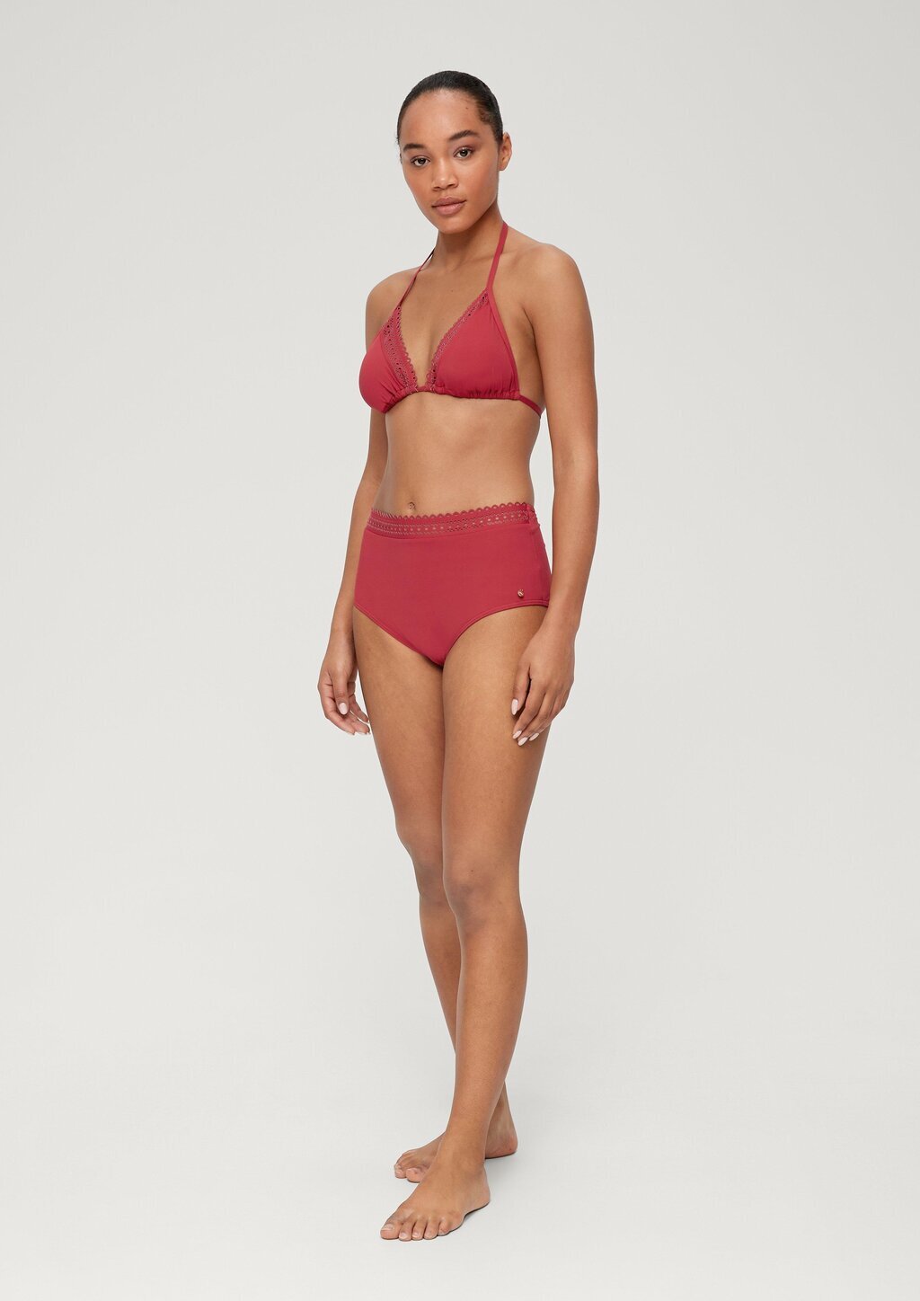 High Waist-Bikinihose mit Lochstickerei