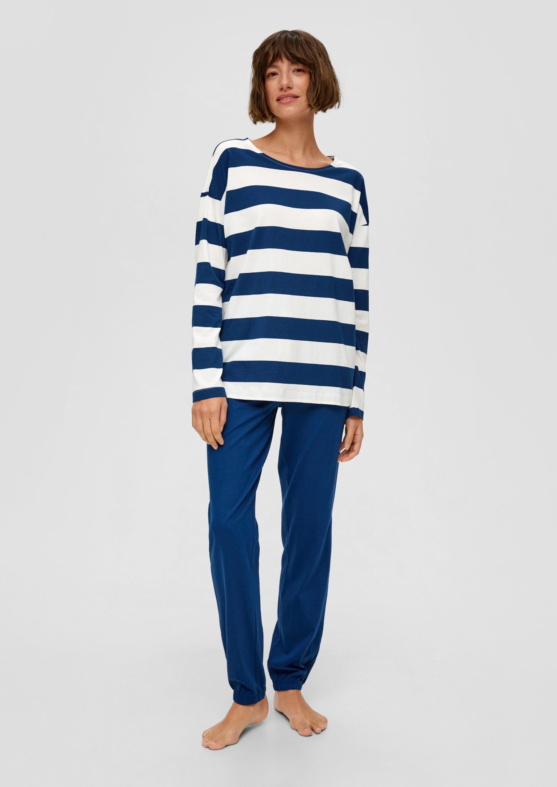 Langes Pyjama-Oberteil mit Streifen