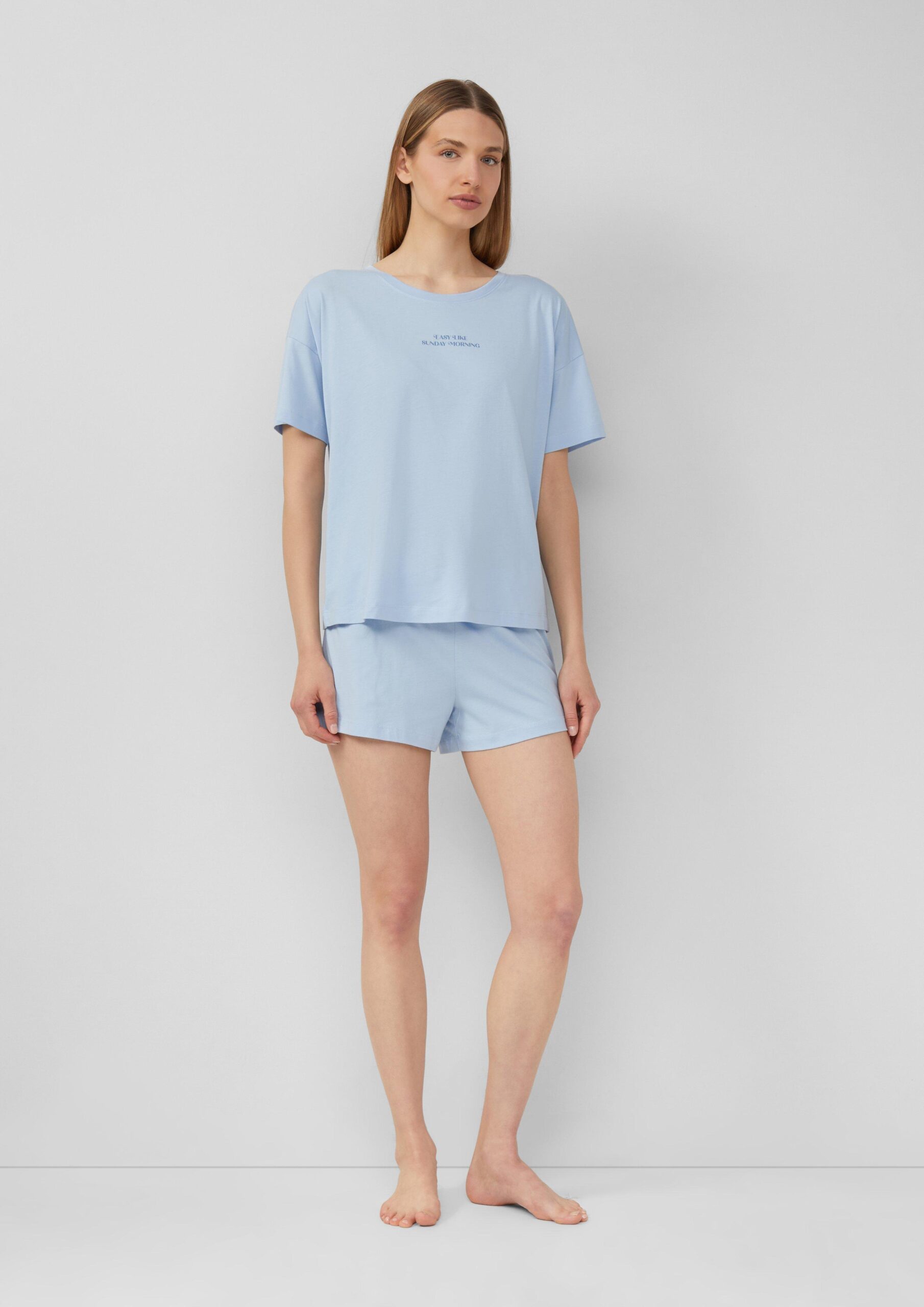 Kurzer Pyjama aus Baumwollmix mit Frontprint