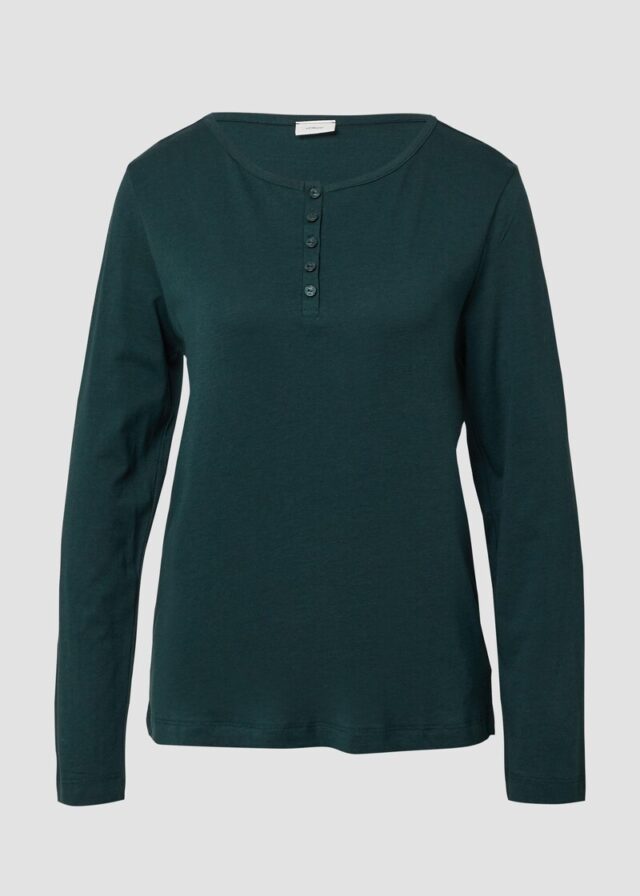 Unifarbenes Pyjama-Oberteil mit kurzer Zierknopfleiste