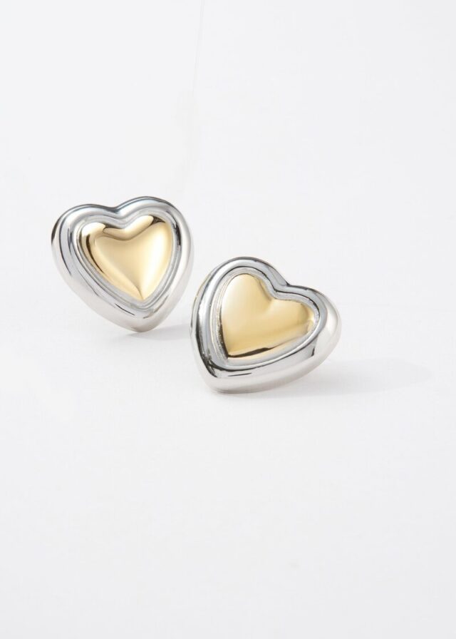 Herzförmige Edelstahlohrringe in Bicolor-Optik