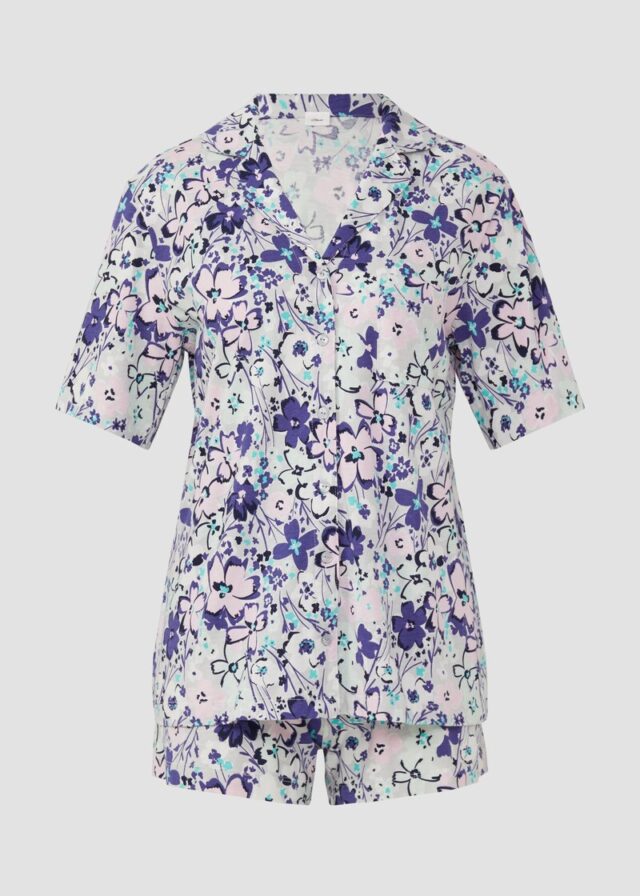 Kurzer Pyjama mit Knopfleiste und Print