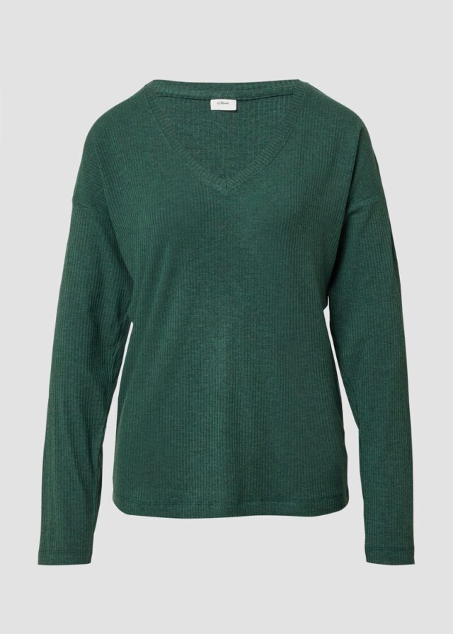 Pyjama-Oberteil mit V-Ausschnitt und Ripp-Struktur