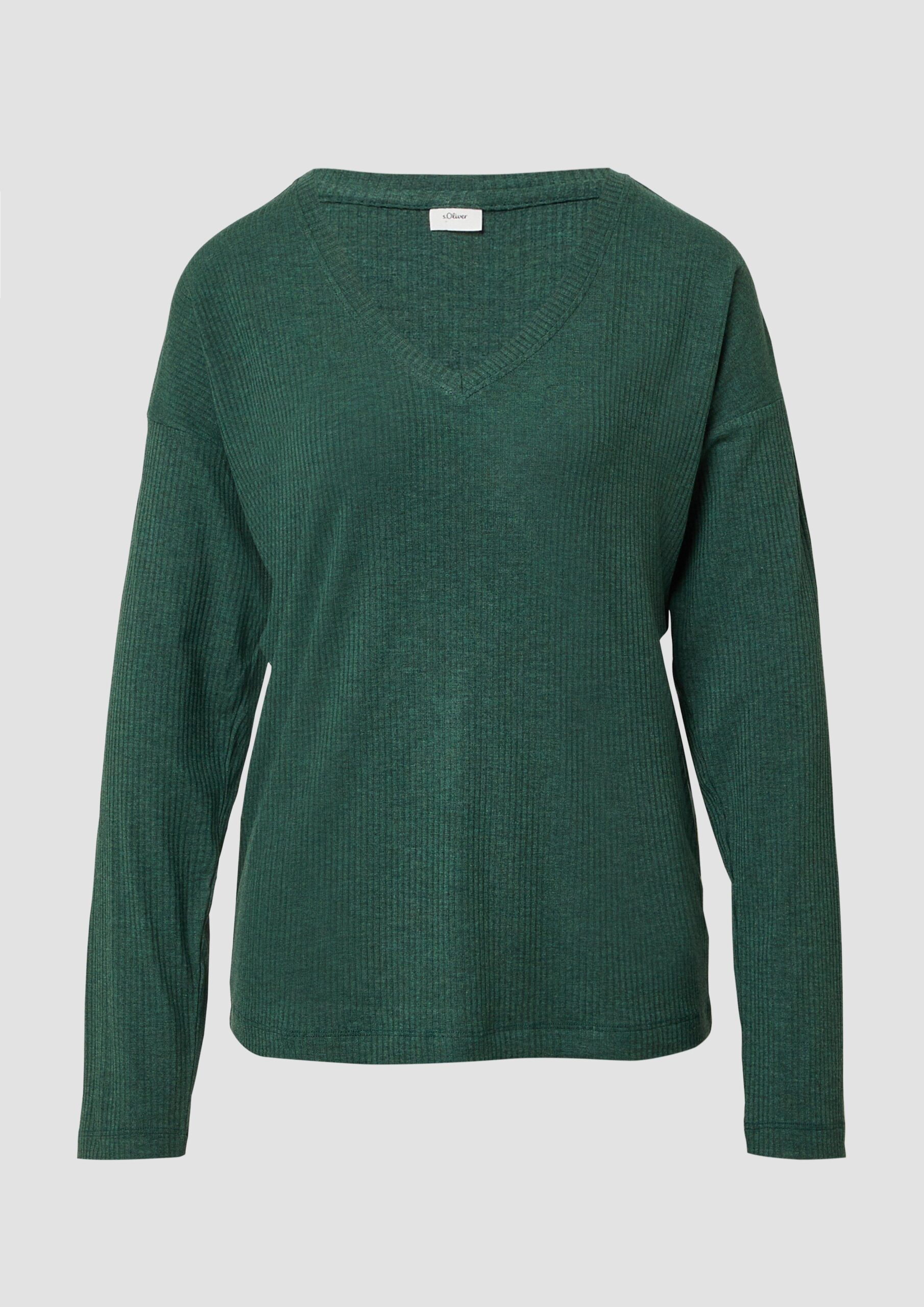 Pyjama-Oberteil mit V-Ausschnitt und Ripp-Struktur