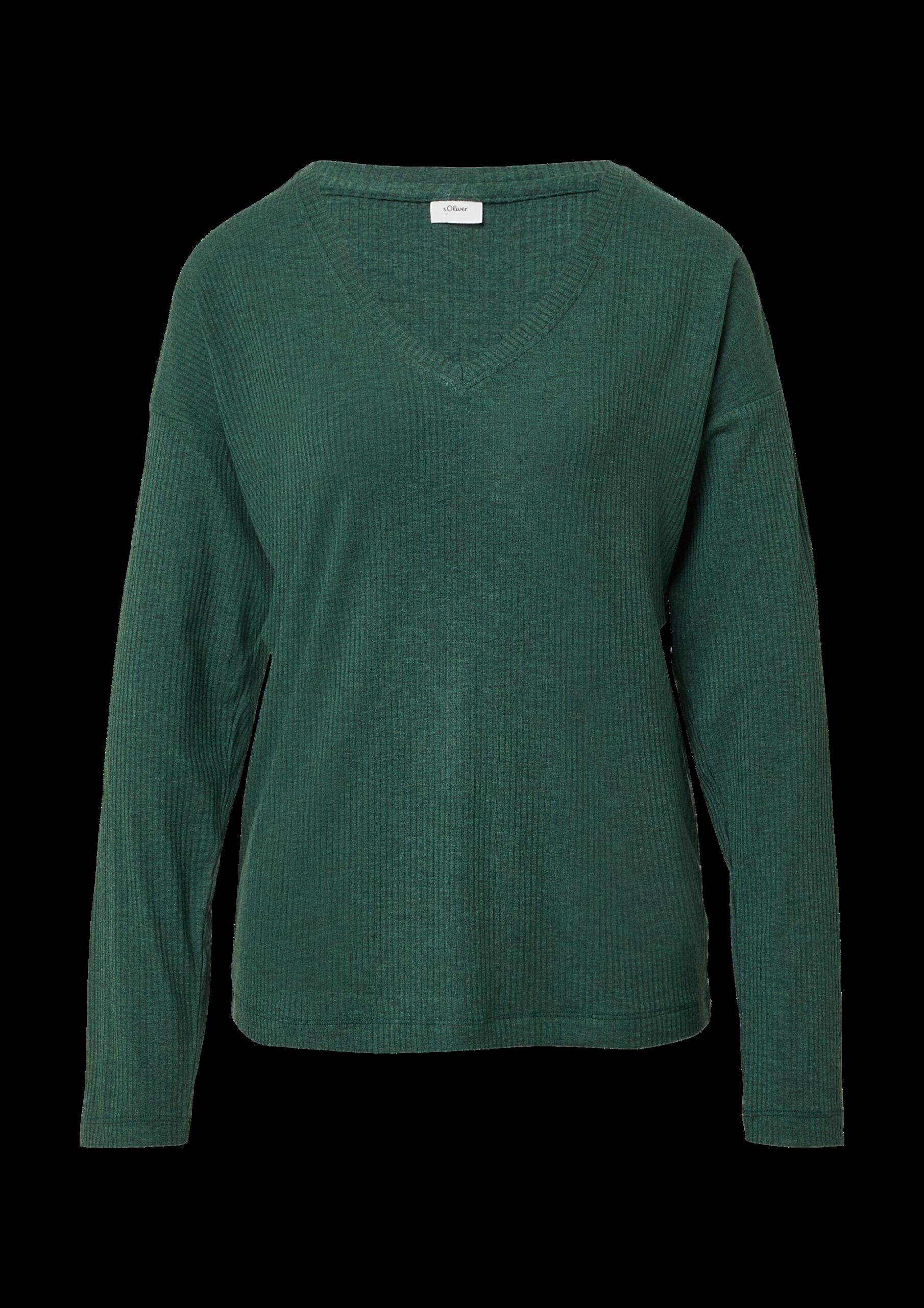 Pyjama-Oberteil mit V-Ausschnitt und Ripp-Struktur