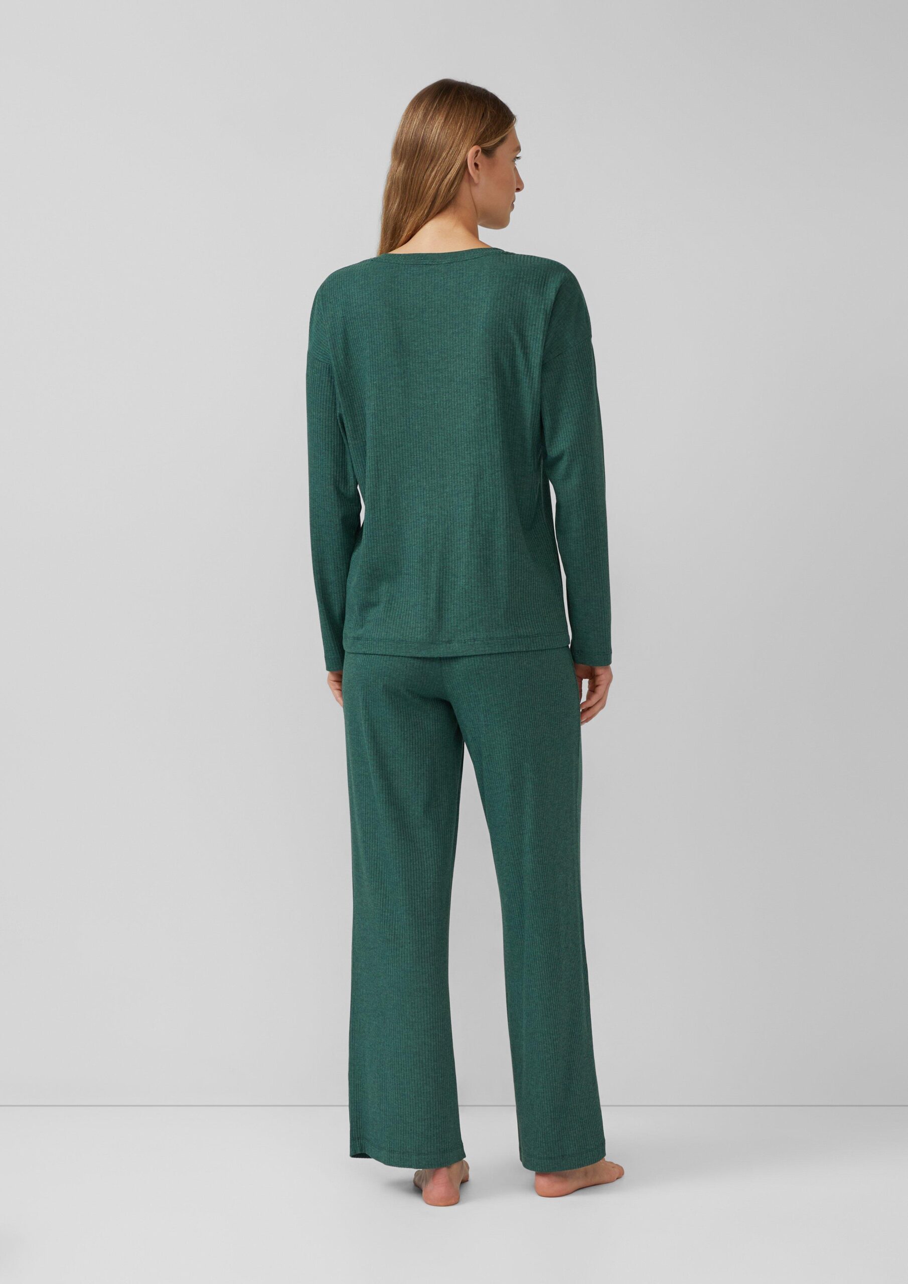 Pyjama-Oberteil mit V-Ausschnitt und Ripp-Struktur