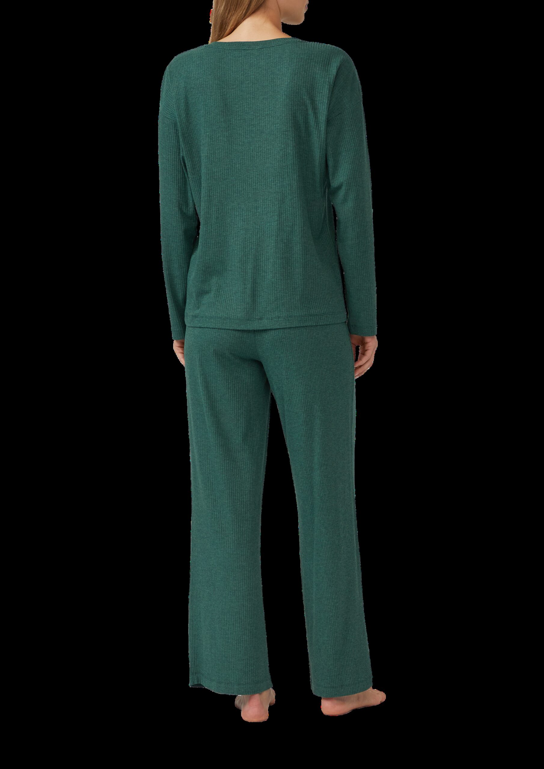 Pyjama-Oberteil mit V-Ausschnitt und Ripp-Struktur