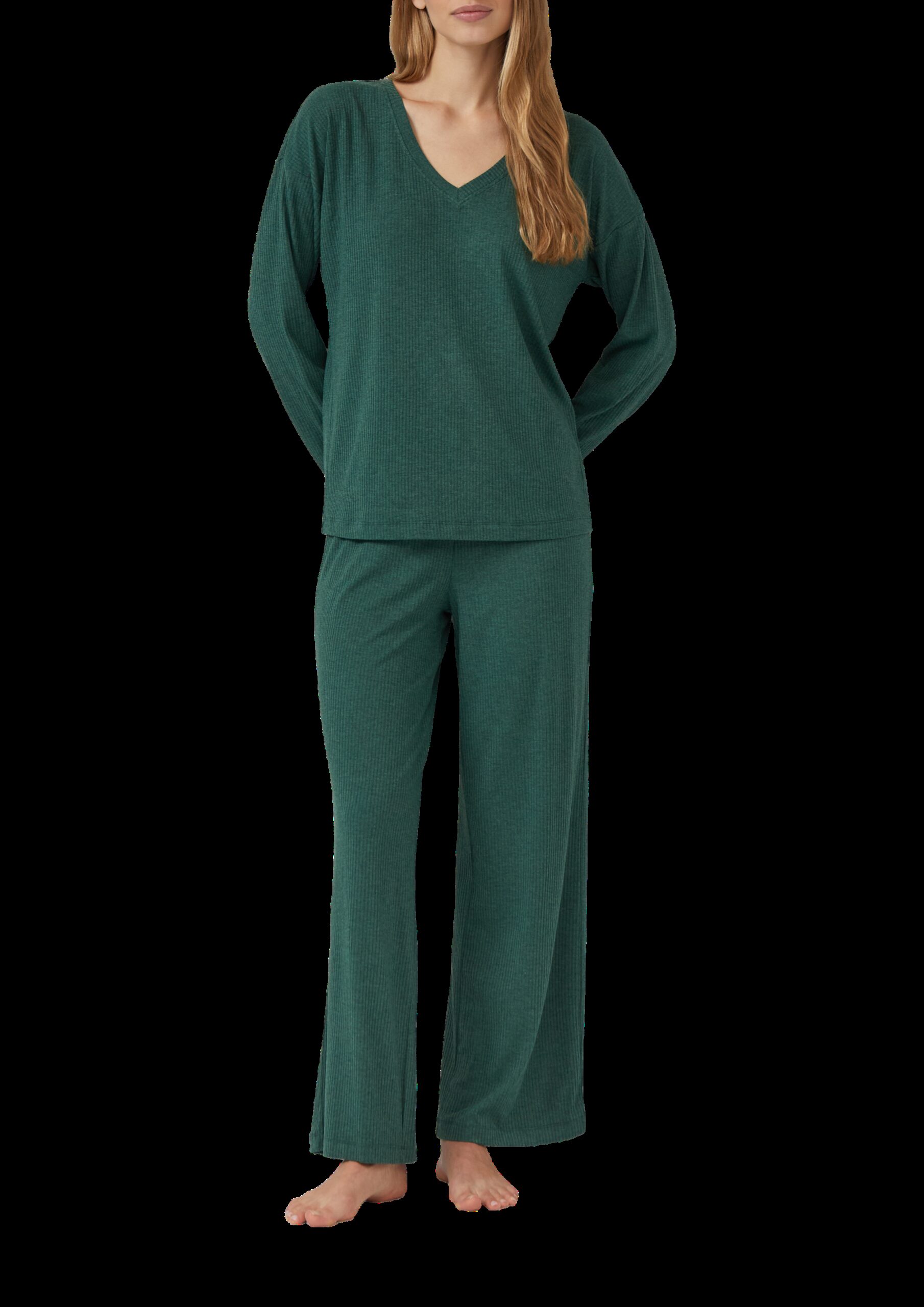 Pyjama-Oberteil mit V-Ausschnitt und Ripp-Struktur