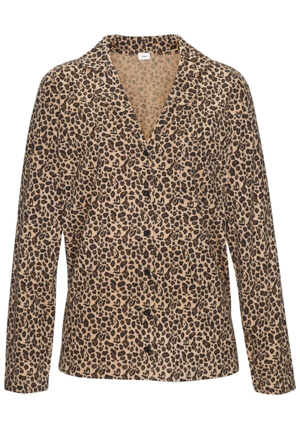 Pyjama-Oberteil mit Leo-Print und Reverskragen