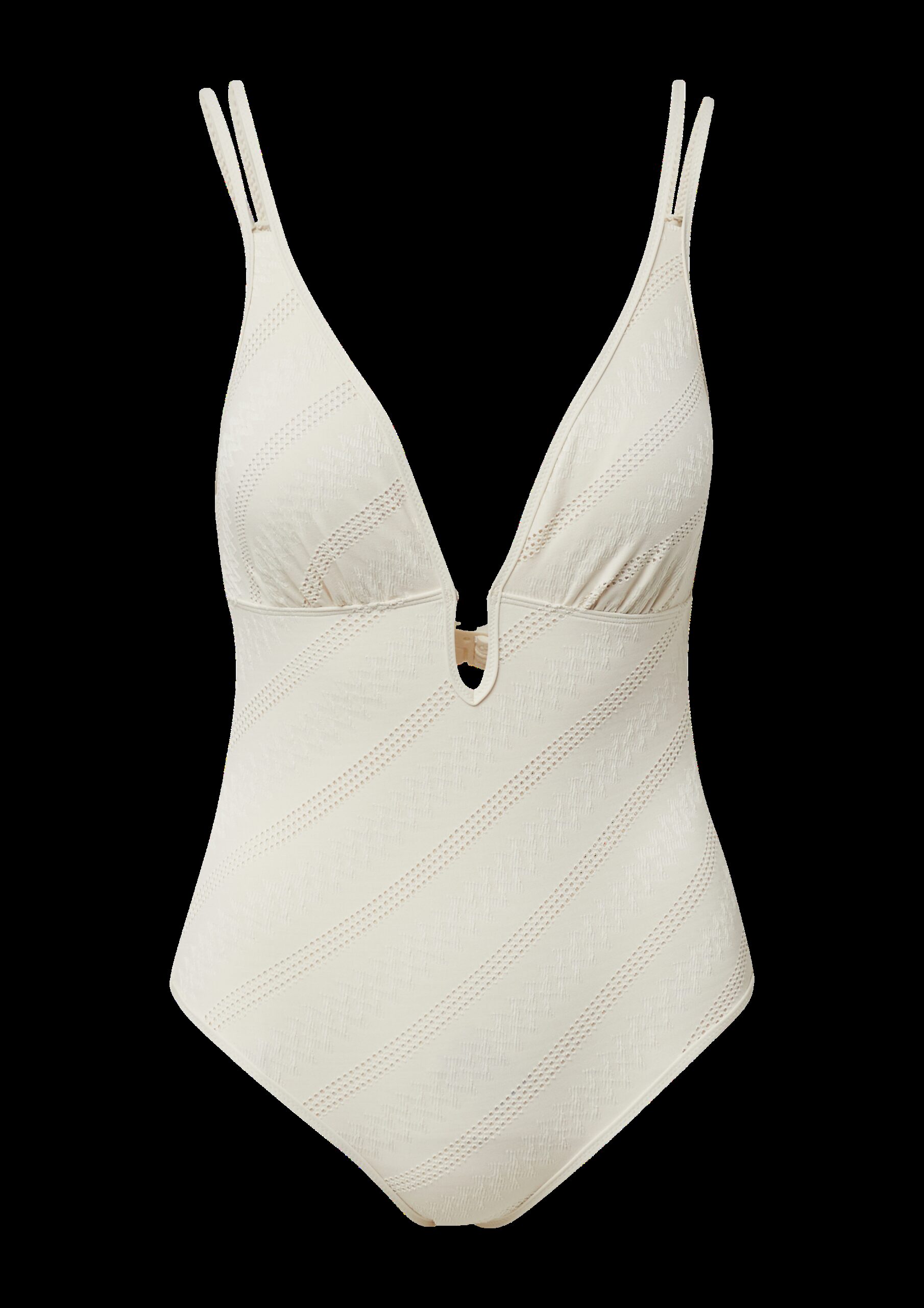 Strukturierter Badeanzug mit Schmuckperle und Cut Out