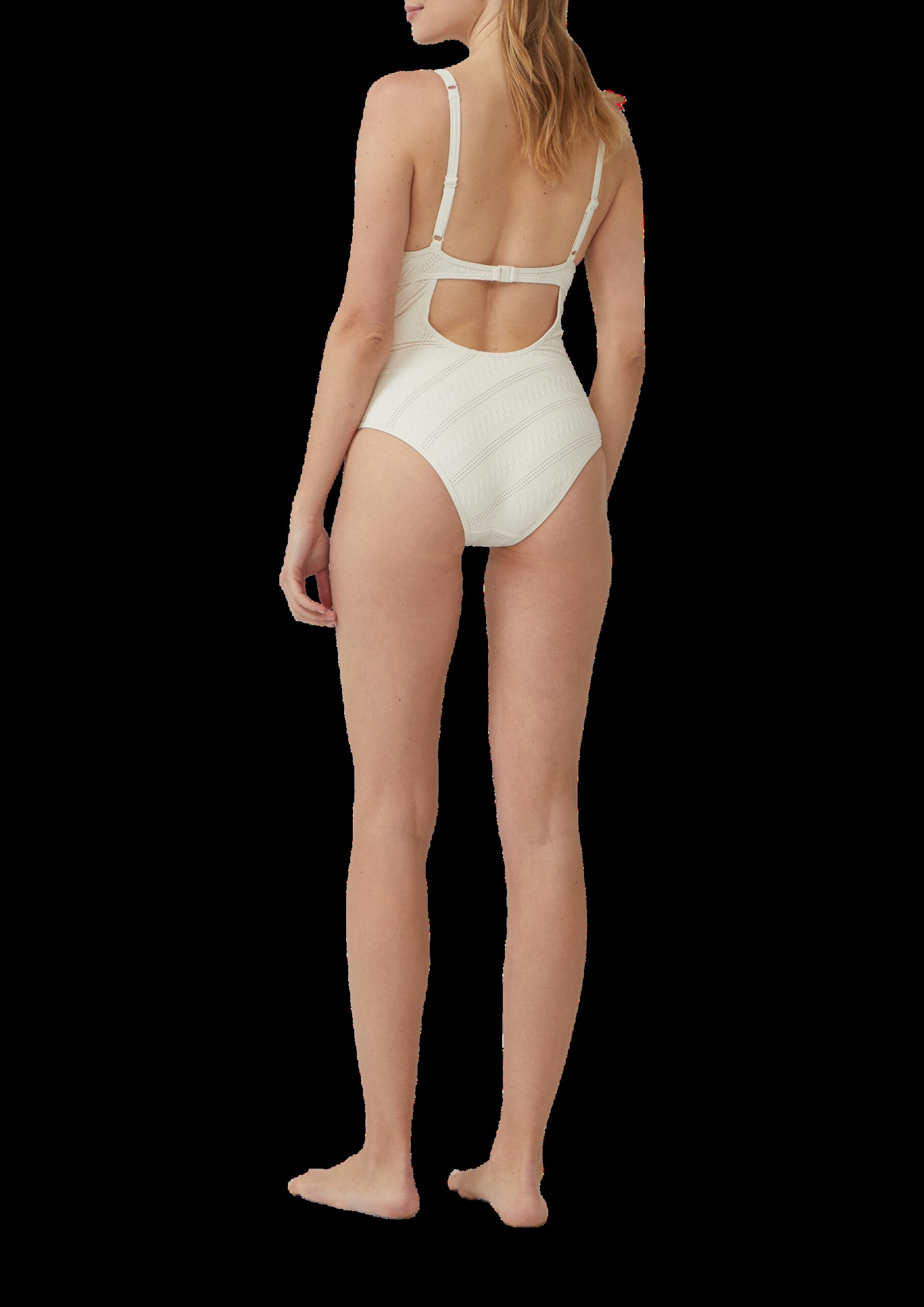 Strukturierter Badeanzug mit Schmuckperle und Cut Out