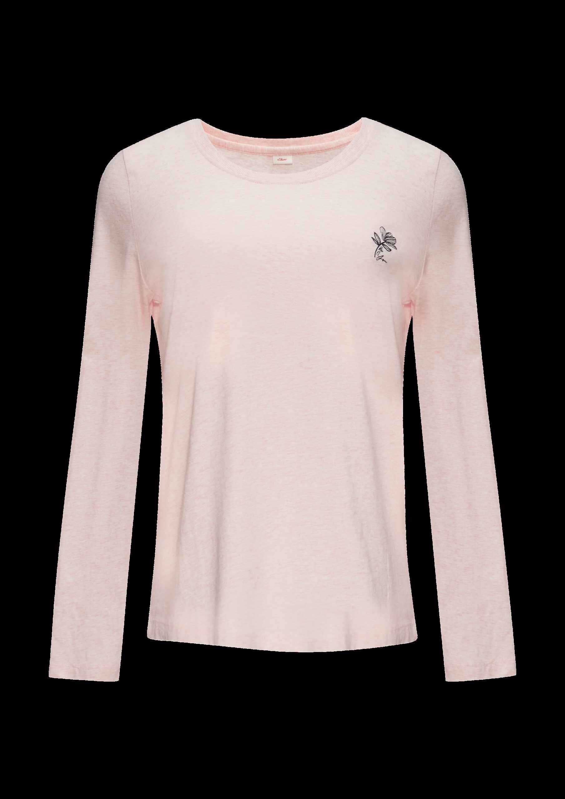 Meliertes Pyjamashirt mit Blumenstickerei