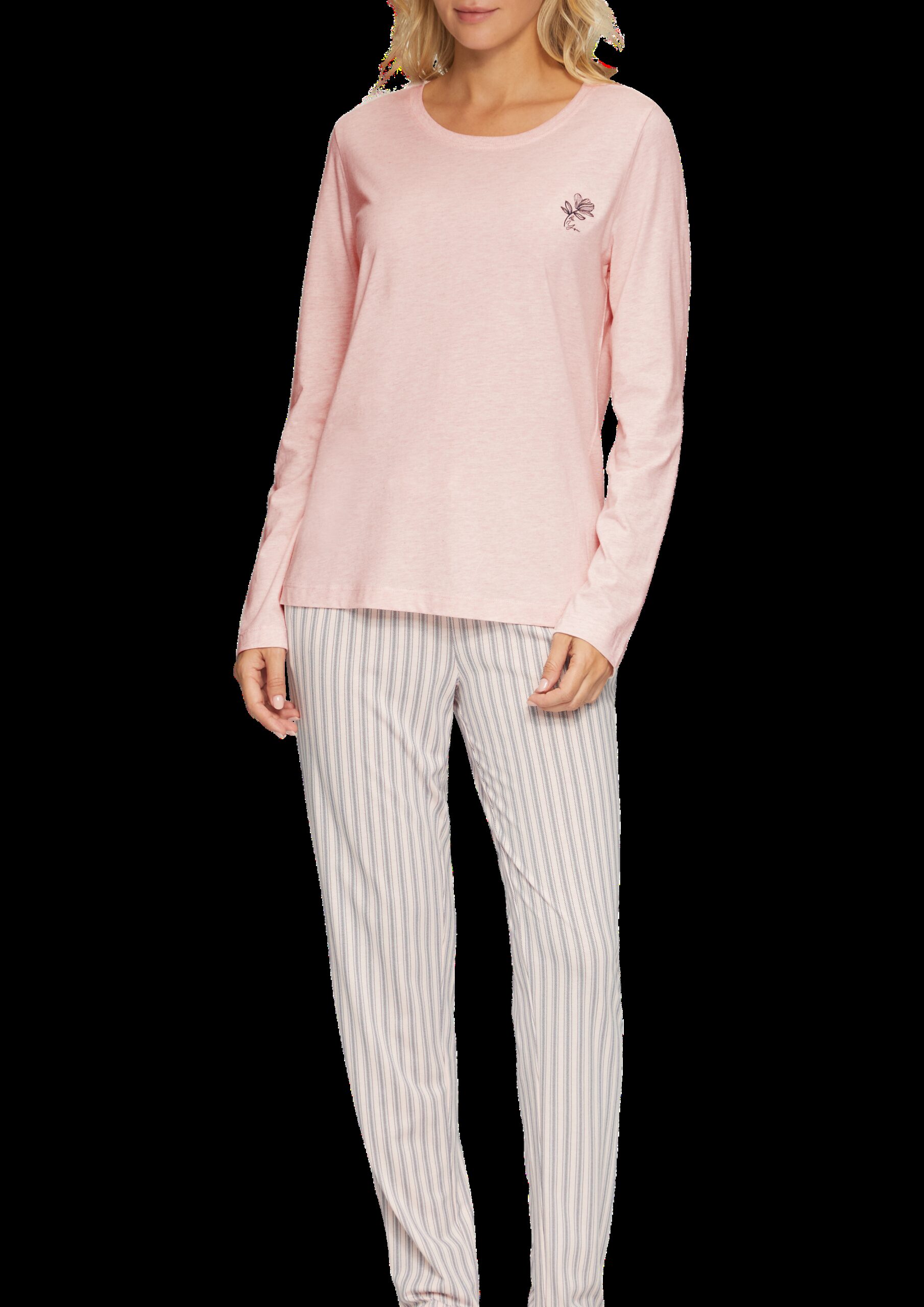 Meliertes Pyjamashirt mit Blumenstickerei