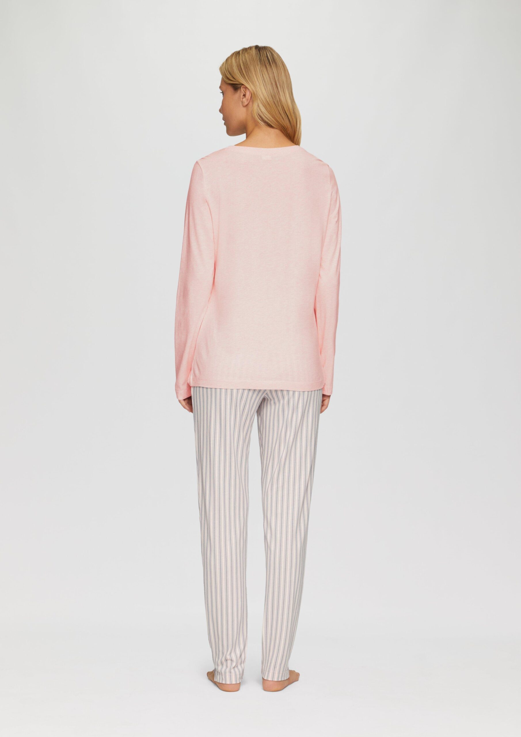 Meliertes Pyjamashirt mit Blumenstickerei