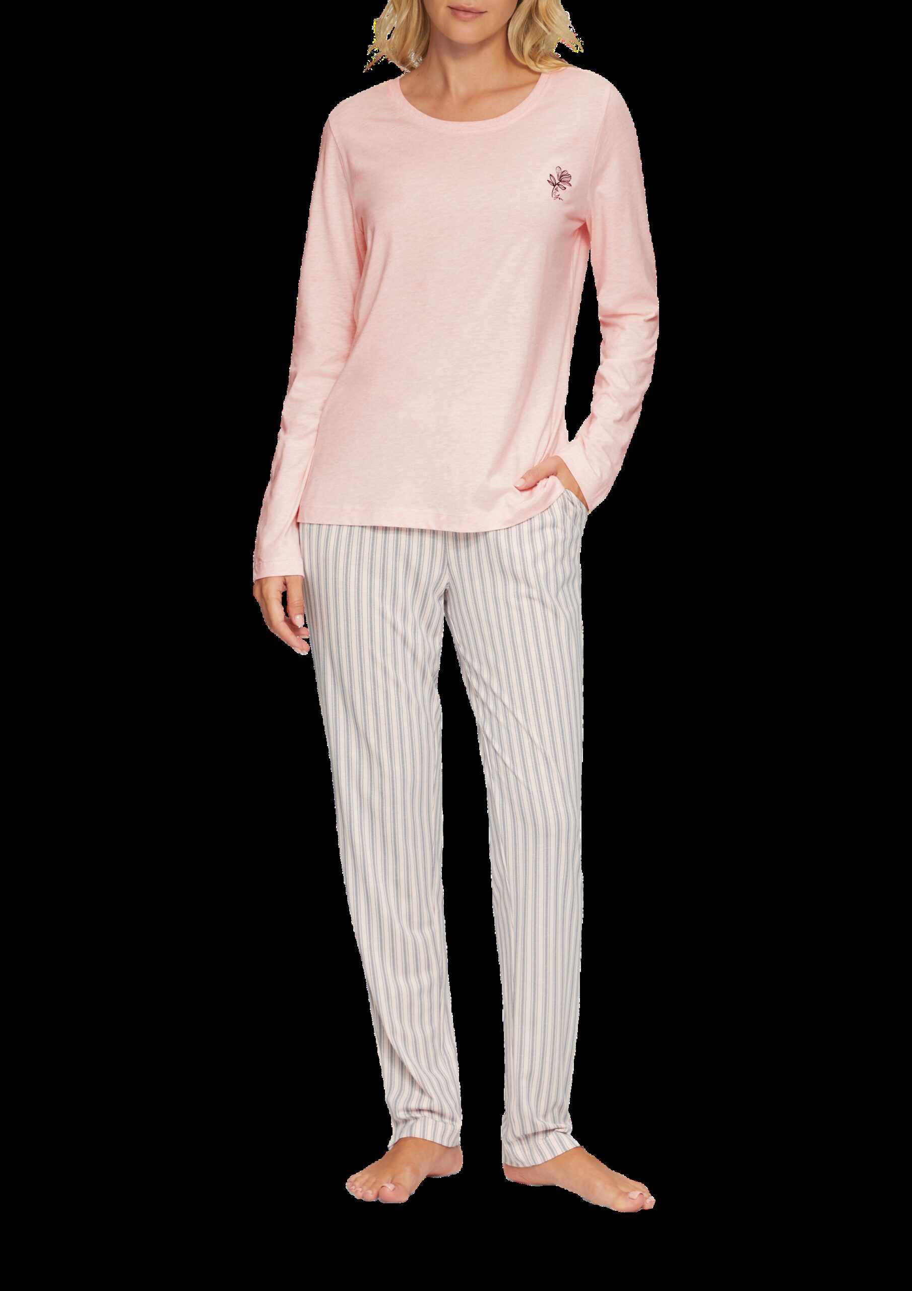 Meliertes Pyjamashirt mit Blumenstickerei