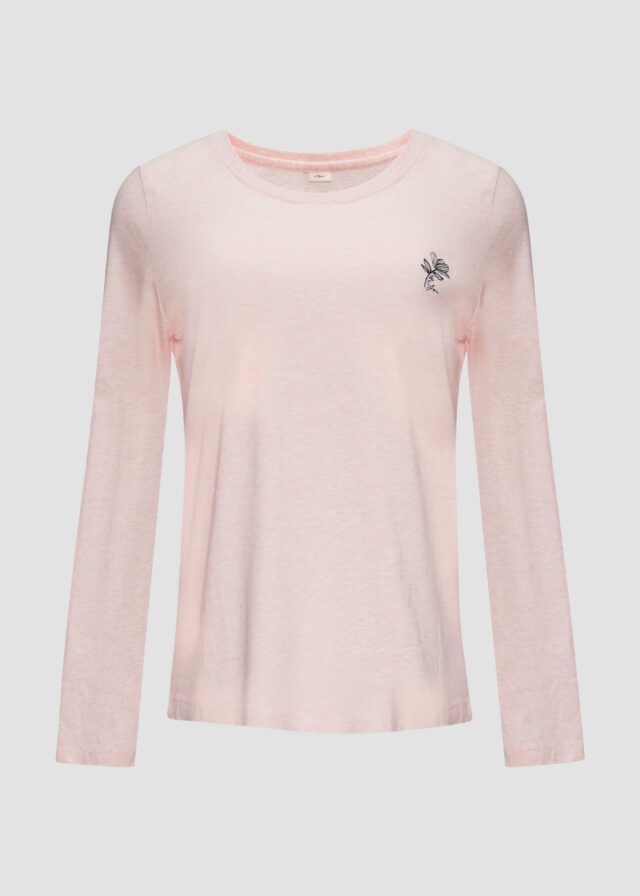 Meliertes Pyjamashirt mit Blumenstickerei