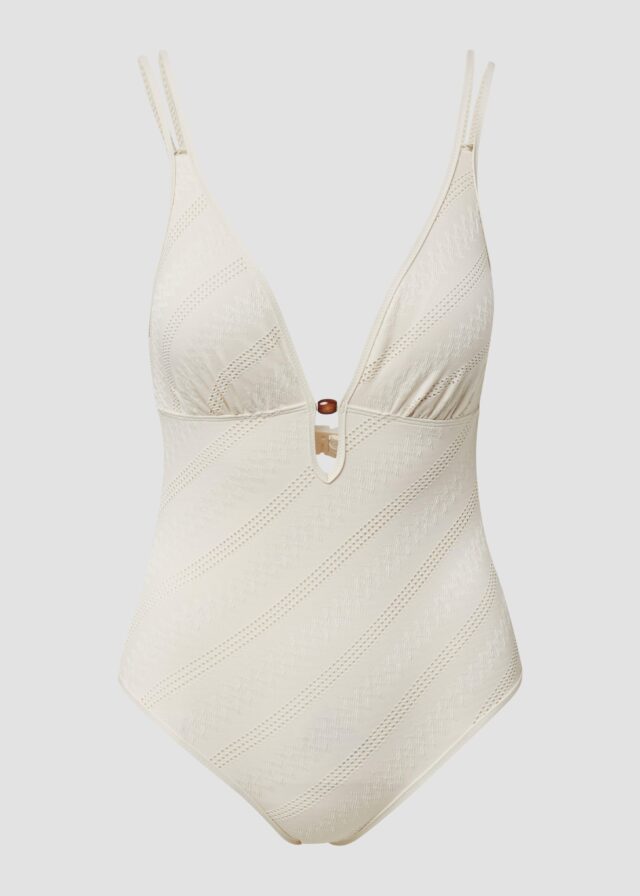 Strukturierter Badeanzug mit Schmuckperle und Cut Out